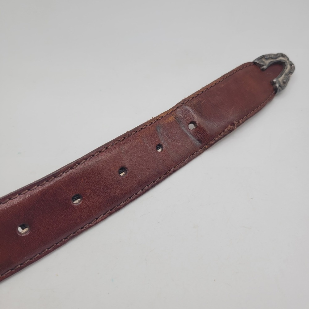 Fossil Belt Sml Brown Leather Silver Western Concho Engraved Cowgirl Boho Rodeo - Picture 5 of 8